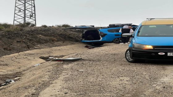 السرعة و الأمطار تتسبب في تصادم مروع على طريق ترغة وسطيحة